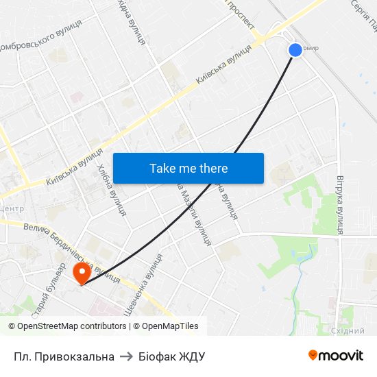 Пл. Привокзальна to Біофак ЖДУ map