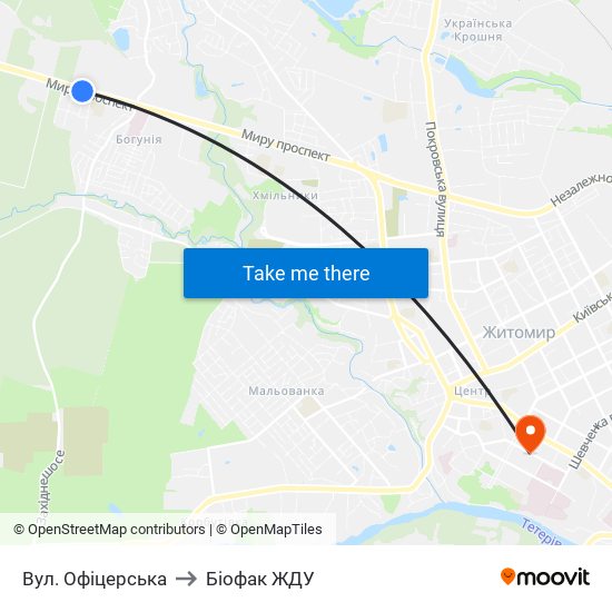 Вул. Офіцерська to Біофак ЖДУ map