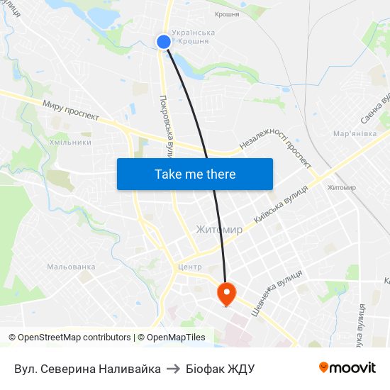 Вул. Северина Наливайка to Біофак ЖДУ map