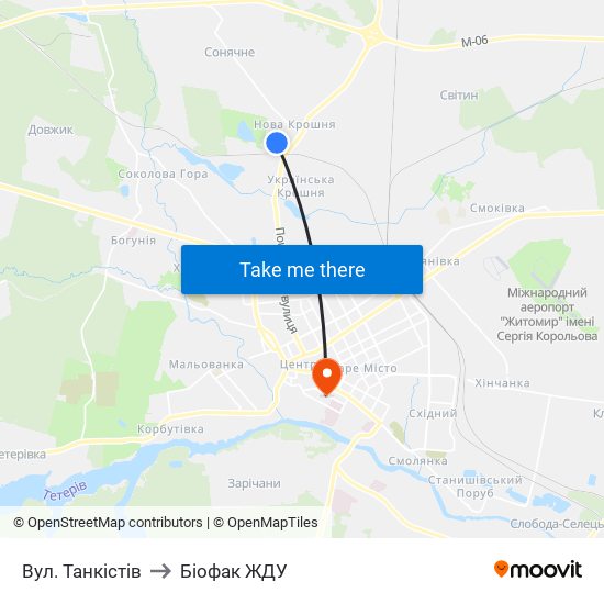 Вул. Танкістів to Біофак ЖДУ map