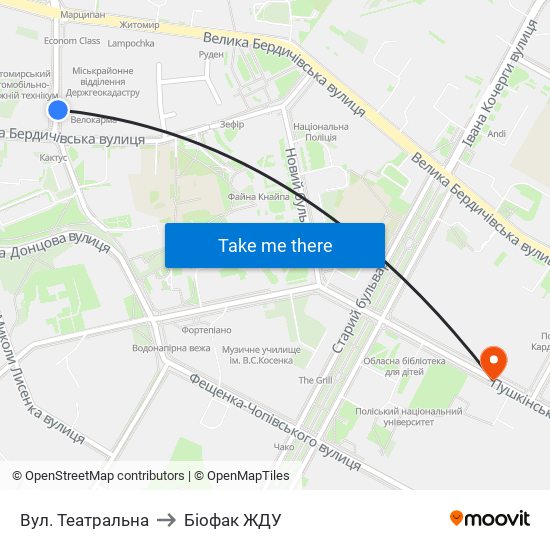 Вул. Театральна to Біофак ЖДУ map