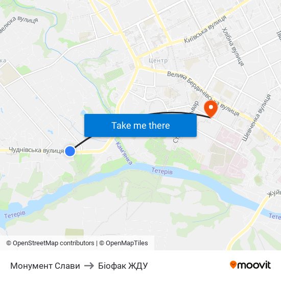 Монумент Слави to Біофак ЖДУ map