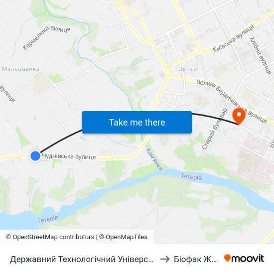 Державний Технологiчний Університет to Біофак ЖДУ map