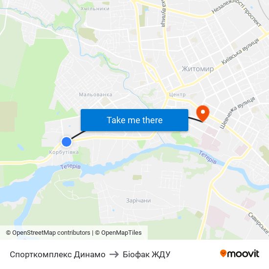 Спорткомплекс Динамо to Біофак ЖДУ map