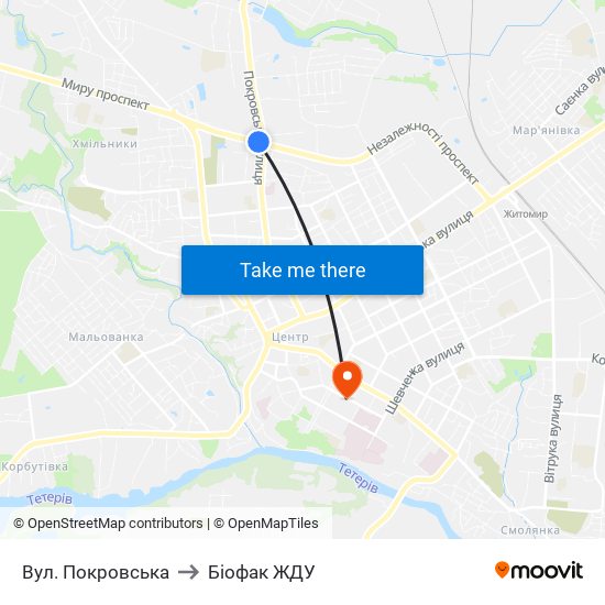 Вул. Покровська to Біофак ЖДУ map