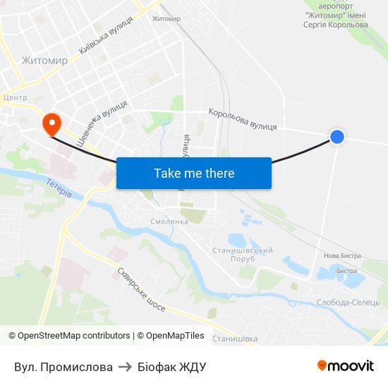 Вул. Промислова to Біофак ЖДУ map