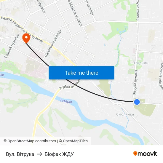 Вул. Вітрука to Біофак ЖДУ map