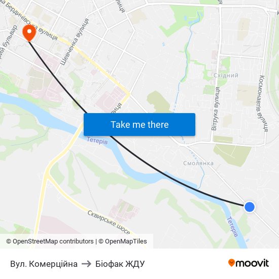 Вул. Комерційна to Біофак ЖДУ map