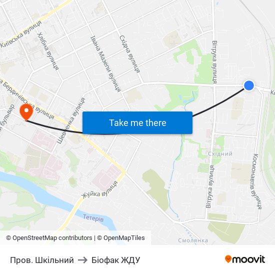 Пров. Шкільний to Біофак ЖДУ map