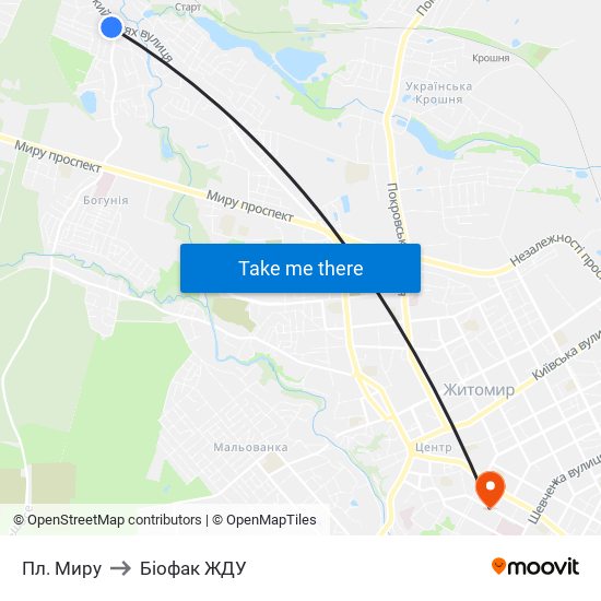 Пл. Миру to Біофак ЖДУ map