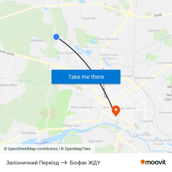 Залізничний Переїзд to Біофак ЖДУ map