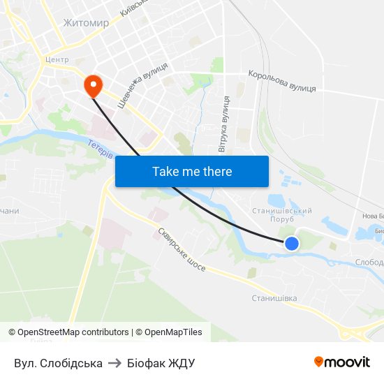 Вул. Слобідська to Біофак ЖДУ map