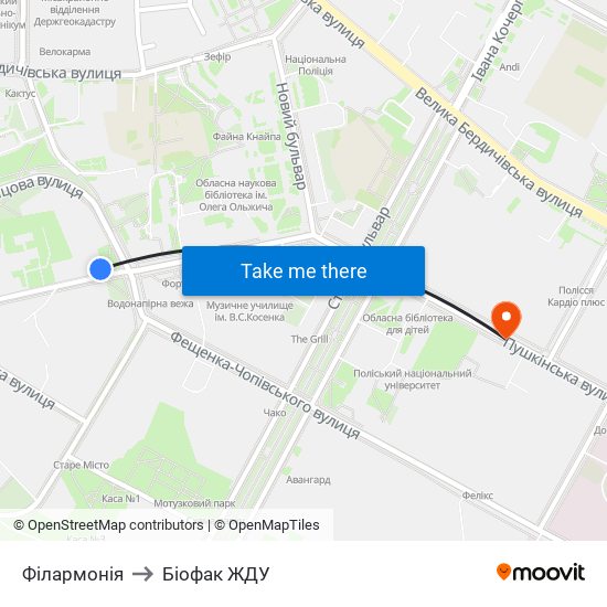 Філармонія to Біофак ЖДУ map