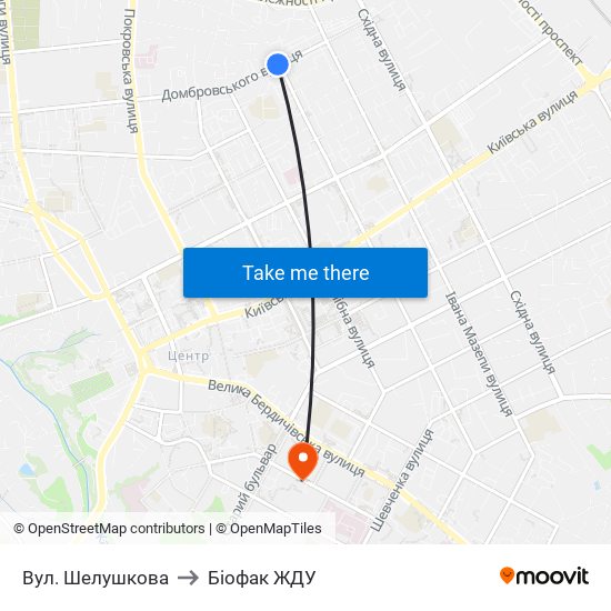 Вул. Шелушкова to Біофак ЖДУ map