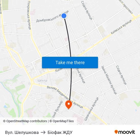 Вул. Шелушкова to Біофак ЖДУ map