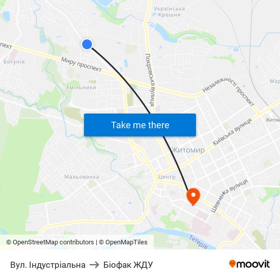 Вул. Індустріальна to Біофак ЖДУ map