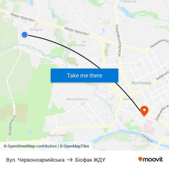 Вул. Червоноармійська to Біофак ЖДУ map