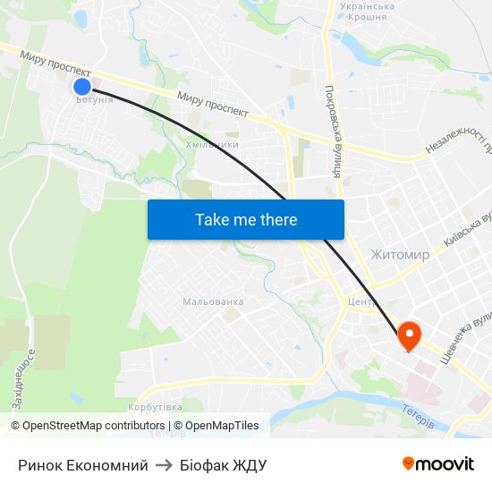 Ринок Економний to Біофак ЖДУ map