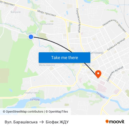 Вул. Барашівська to Біофак ЖДУ map