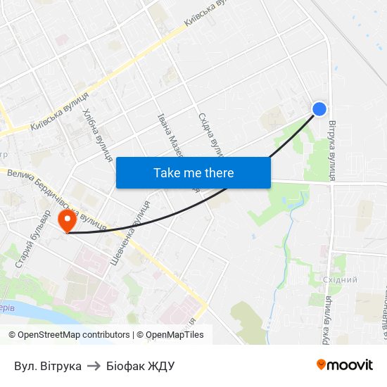 Вул. Вітрука to Біофак ЖДУ map