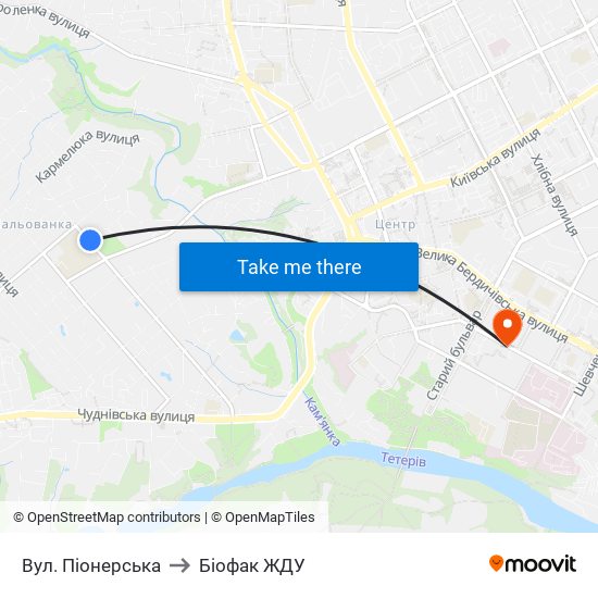 Вул. Піонерська to Біофак ЖДУ map