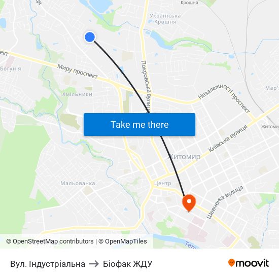 Вул. Індустріальна to Біофак ЖДУ map