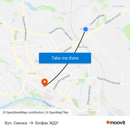 Вул. Саєнка to Біофак ЖДУ map