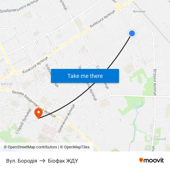 Вул. Бородія to Біофак ЖДУ map