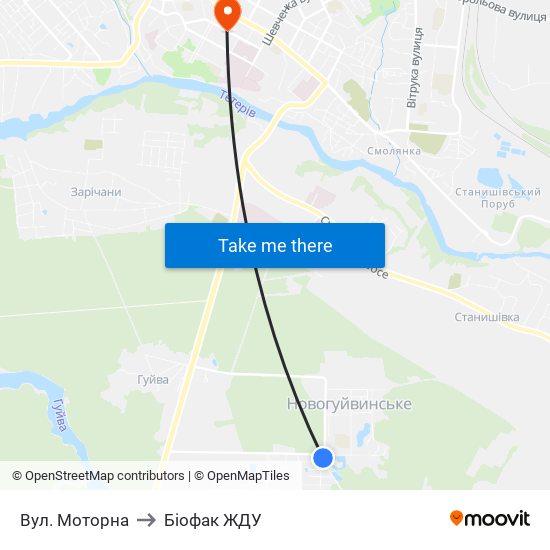 Вул. Моторна to Біофак ЖДУ map