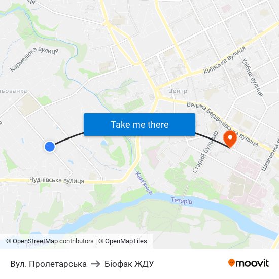 Вул. Пролетарська to Біофак ЖДУ map