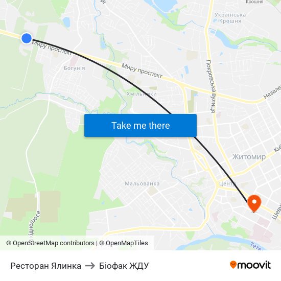 Ресторан Ялинка to Біофак ЖДУ map