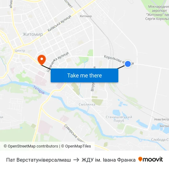 Пат Верстатуніверсалмаш to ЖДУ ім. Івана Франка map