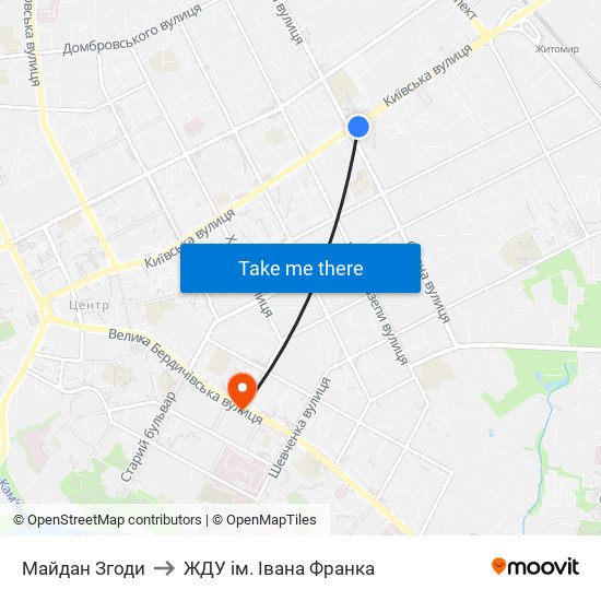 Майдан Згоди to ЖДУ ім. Івана Франка map