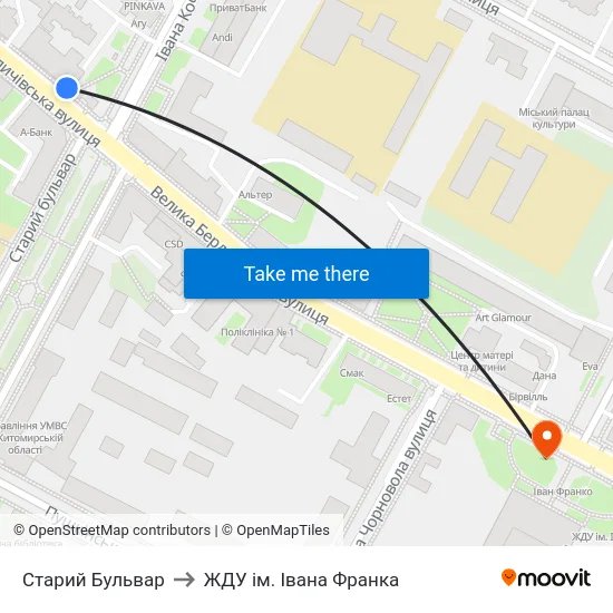 Старий Бульвар to ЖДУ ім. Івана Франка map