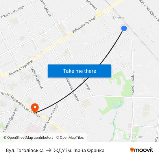 Вул. Гоголівська to ЖДУ ім. Івана Франка map