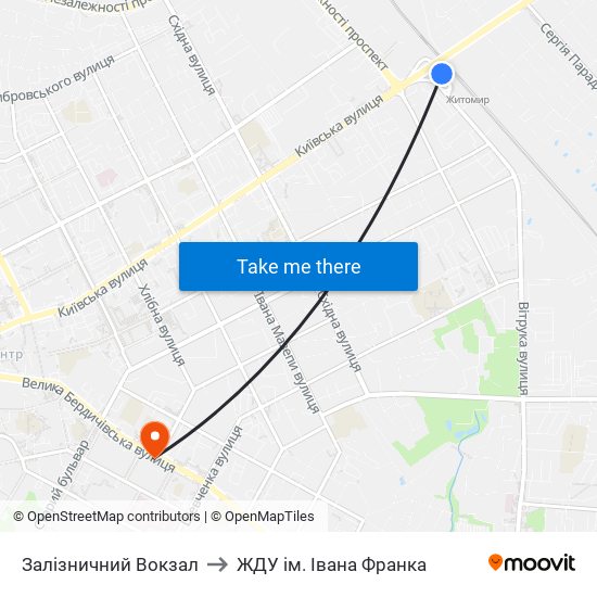 Залізничний Вокзал to ЖДУ ім. Івана Франка map