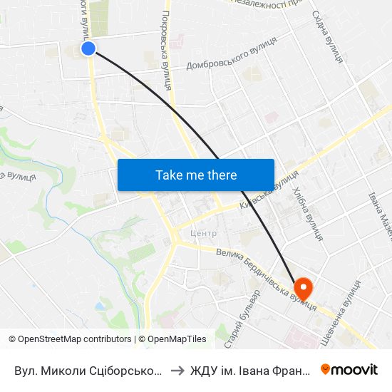 Вул. Миколи Сціборського to ЖДУ ім. Івана Франка map