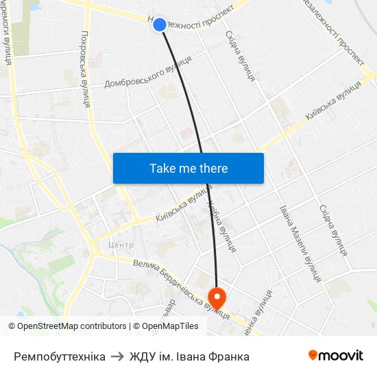 Ремпобуттехніка to ЖДУ ім. Івана Франка map