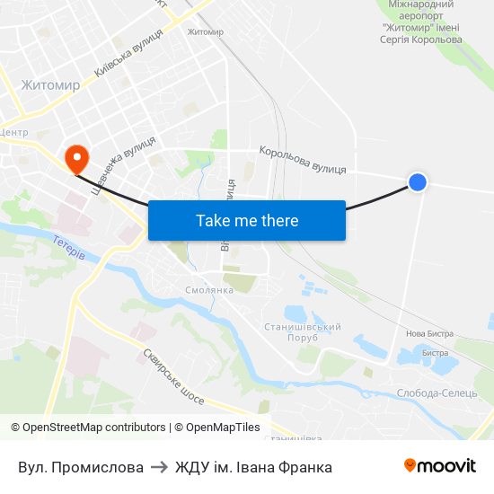 Вул. Промислова to ЖДУ ім. Івана Франка map