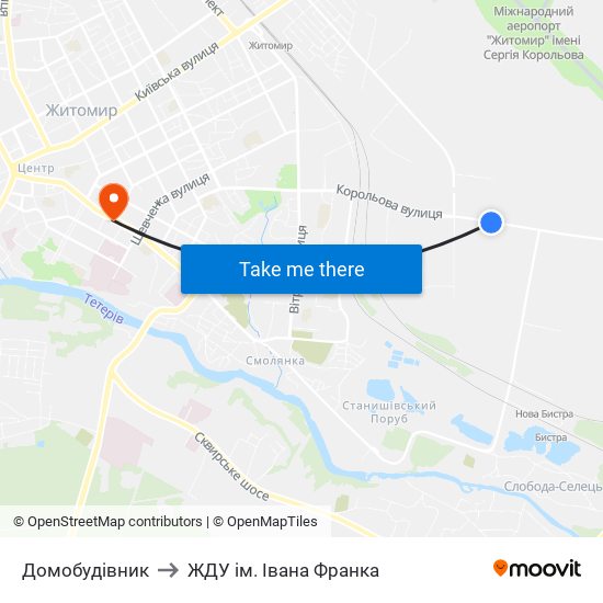 Домобудівник to ЖДУ ім. Івана Франка map