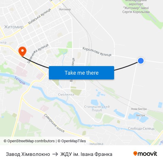 Завод Хімволокно to ЖДУ ім. Івана Франка map