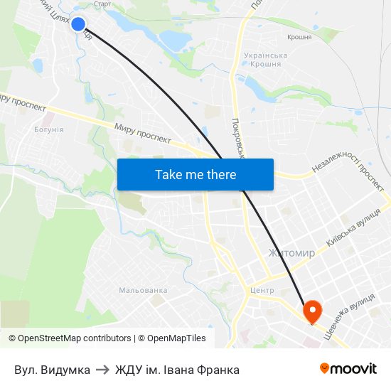 Вул. Видумка to ЖДУ ім. Івана Франка map