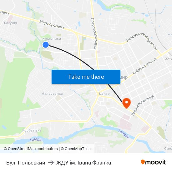 Бул. Польський to ЖДУ ім. Івана Франка map