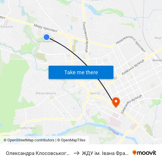 Олександра Клосовського 10 to ЖДУ ім. Івана Франка map