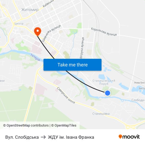 Вул. Слобідська to ЖДУ ім. Івана Франка map