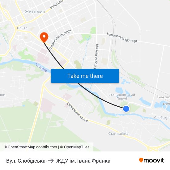 Вул. Слобідська to ЖДУ ім. Івана Франка map