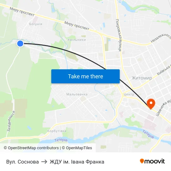 Вул. Соснова to ЖДУ ім. Івана Франка map