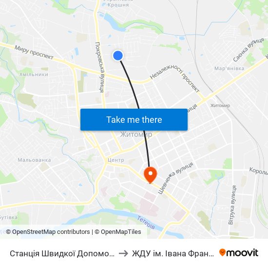Станція Швидкої Допомоги to ЖДУ ім. Івана Франка map