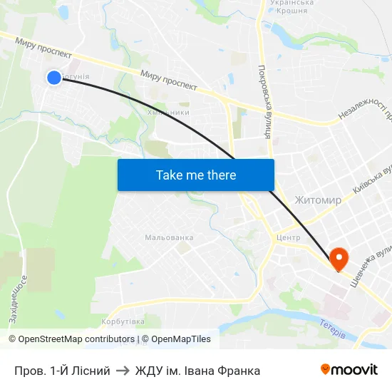 Пров. 1-Й Лісний to ЖДУ ім. Івана Франка map