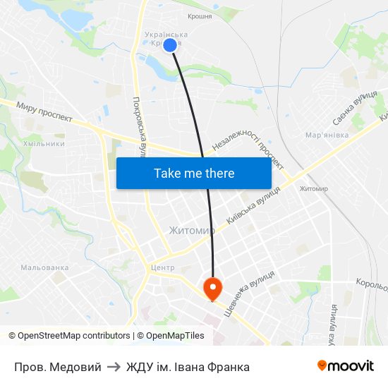 Пров. Медовий to ЖДУ ім. Івана Франка map